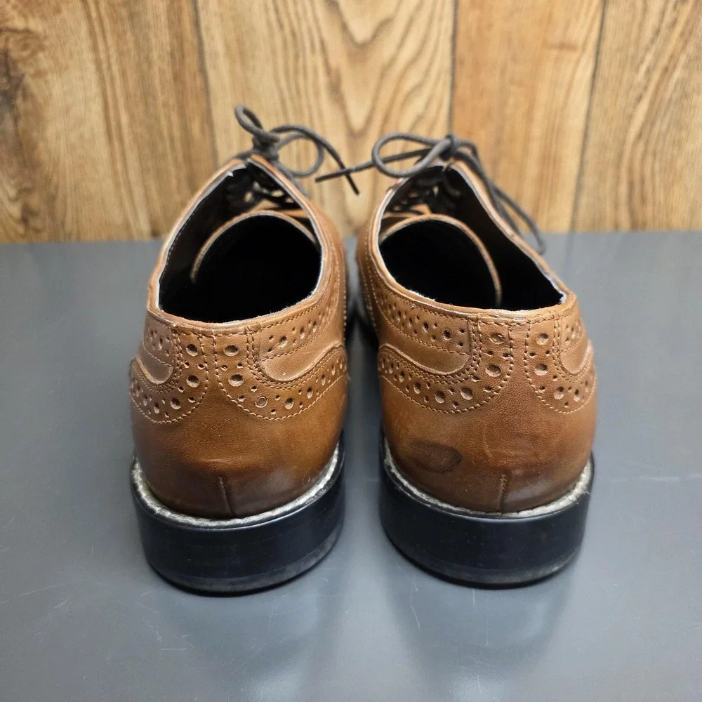 Nunn Bush Comfort Gel Shoes Men 9.5M Brown Leather Wingtip Brogue Oxford Dress